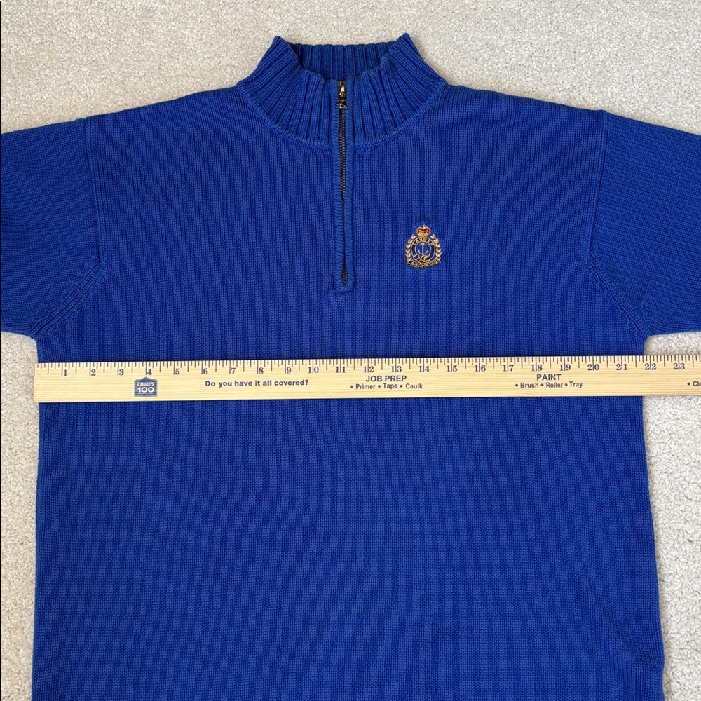 Vintage Ralph Lauren Blue Gold Crest 1/4 Zip Sweater Preppy Women’s Petite Large - Picture 6 of 10